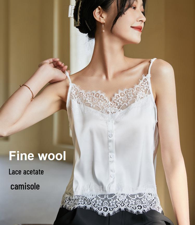 Women's French Lace Satin Camisole – Summer Layered Tank Top
