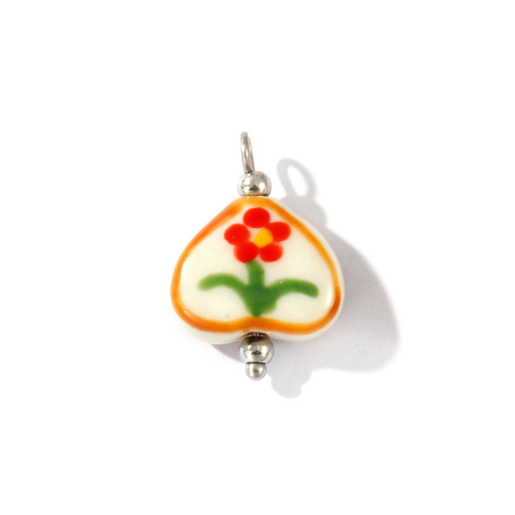 2Pcs Resin Double-Sided Charms Heart Painted Flower Strawberry 304 Stainless Steel Pendants For DIY Necklace Making 21mmx15mm