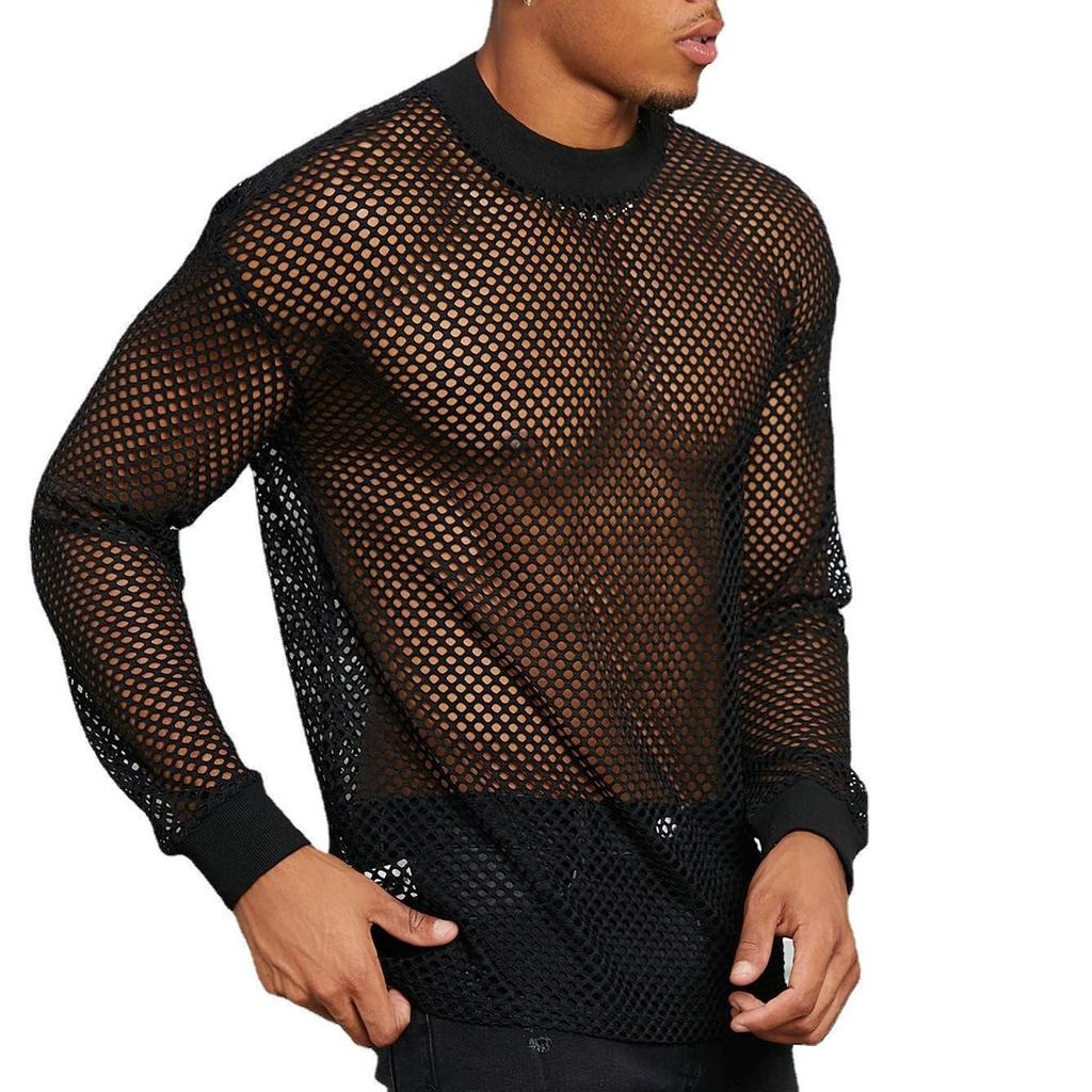 Men's Trendy Breathable Mesh Long Sleeve See-Through T-Shirt