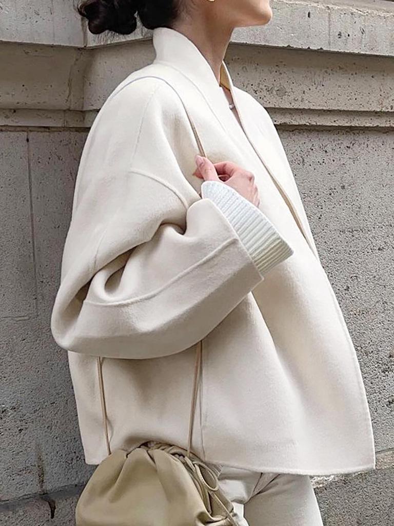 New Women's 2025 Autumn/Winter V-Neck Woolen Coat – Loose, Lazy Style for a Chic European and American Look