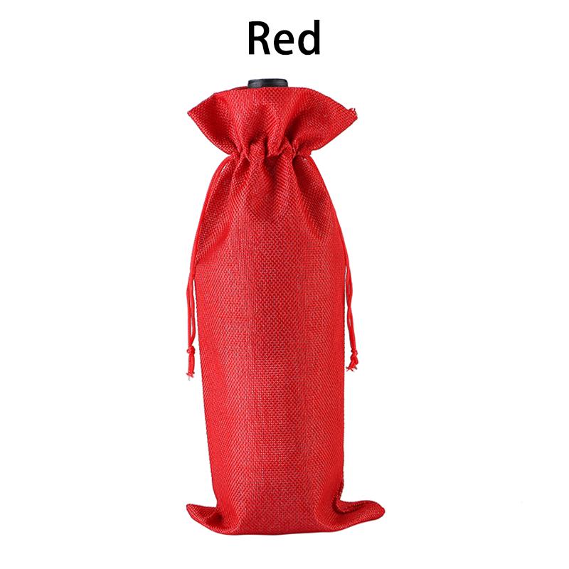 1Pcs Table Ornaments Red Wine Bottle Cover Drawstring Burlap Bag Packaging Portable Gift