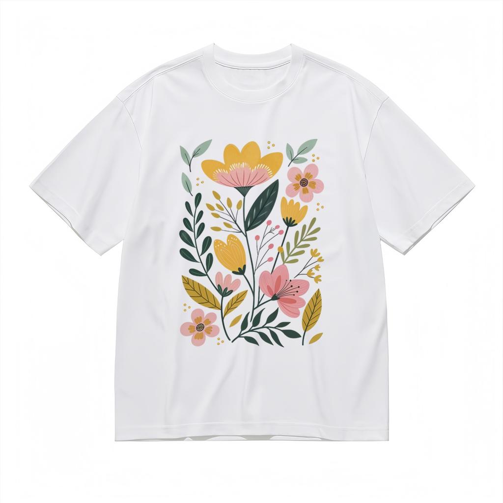 Comfortable Classic T-Shirt Minimalist Floral Illustration Cotton Tee