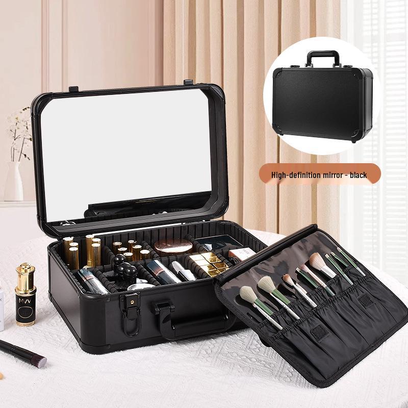 Portable Makeup Case with Mirror & Lights, Handheld Cosmetic Storage, Professional Makeup Artist's Hanging Suitcase.