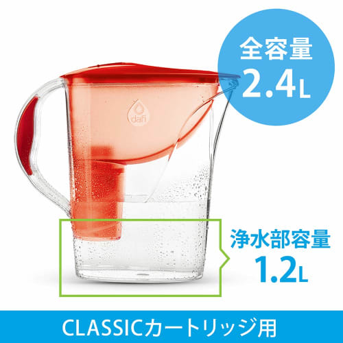 Duffy Atria Classic Water Filter, 1.2L Capacity (2.4L Total Capacity), Calendar Display, Includes 1 Cartridge [Japanese Model, Authentic Product] (Red