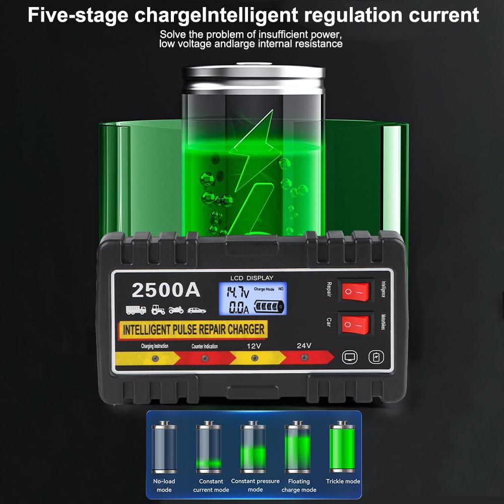 6A/24V 8A/12V Car Battey Chargers Intelligent Pulse Repair Lead-acid Battery Chargers For RV Motorcycle Digital LCD Display 220W