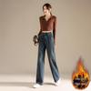 RAIN.CUN Women's High-Waist Plus Velvet Straight-Leg Jeans