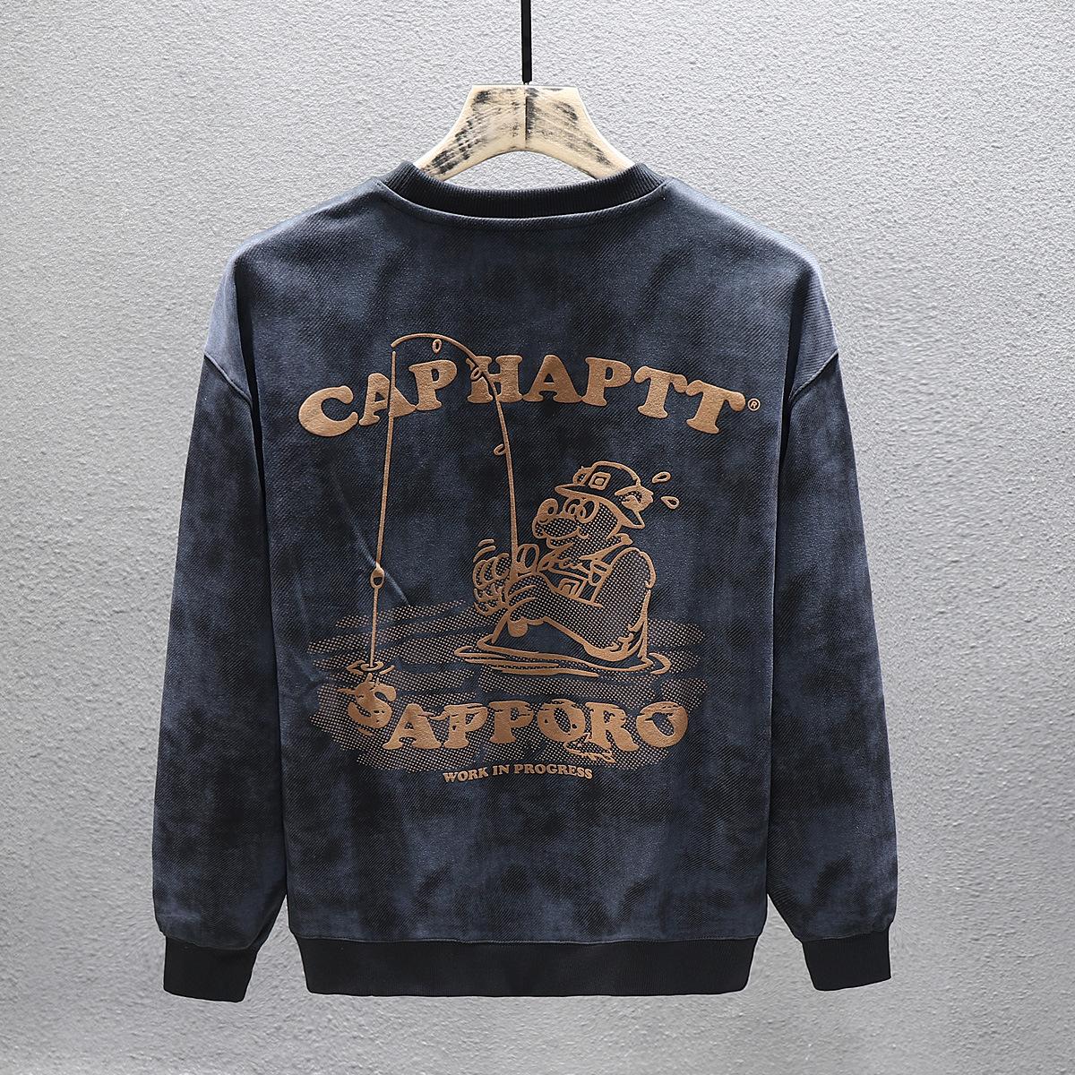 

Модный брендовый свитер мужской флисовый утолщенный осенне-зимний парный топ с длинными рукавами и круглым вырезом мужской повседневный свободный спортивный костюм новый 4XL чёрный