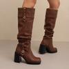 Women's High-heeled Boots Autumn and Winter Thick-heeled Large-size Casual Boots Roman Medium Boots