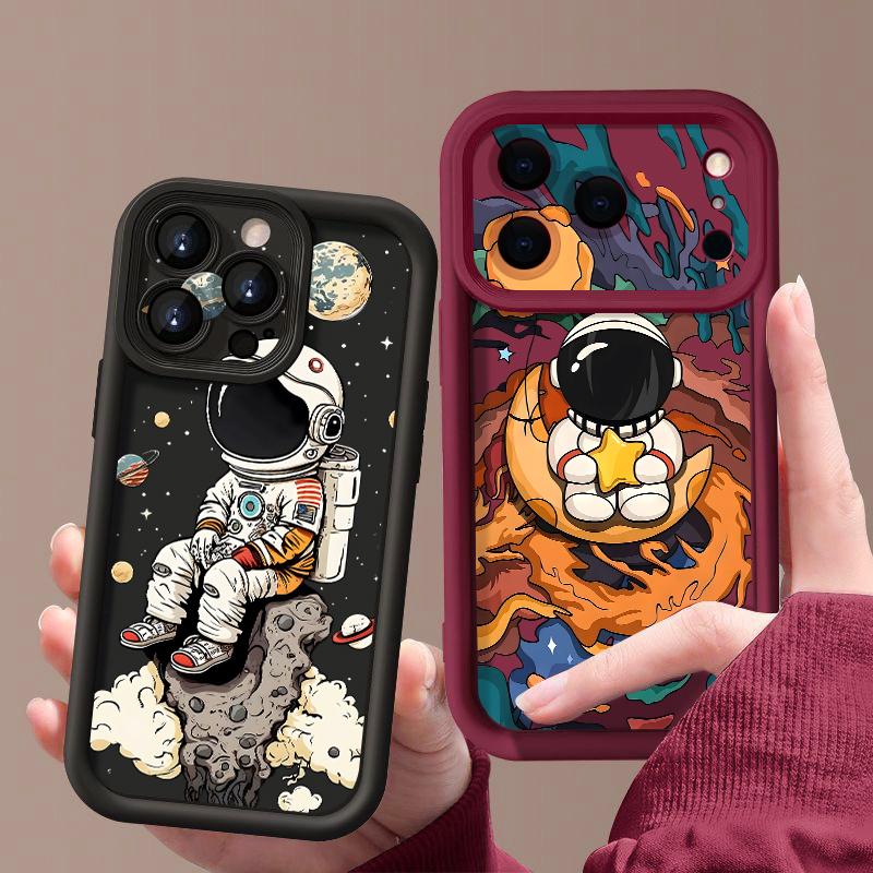 Cartoon Astronaut Patterned Soft Phone Case For iPhone 17 Pro Max 17e 16 15 14 13 Pro Max 16e 11 Shockproof Silicone Back Cover