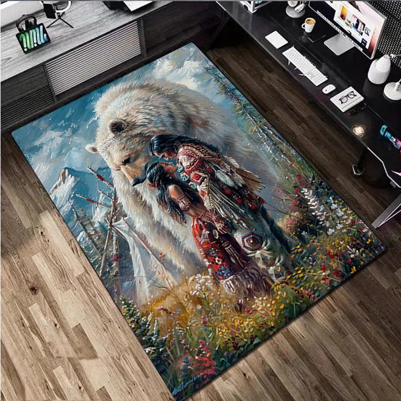 1 Stück Native American Teppich - Heimteppich Bürodekorativer Teppich Für Wohnzimmer Schlafzimmer Fußmatte Bodenteppich Computerstuhl Bereichsteppich
