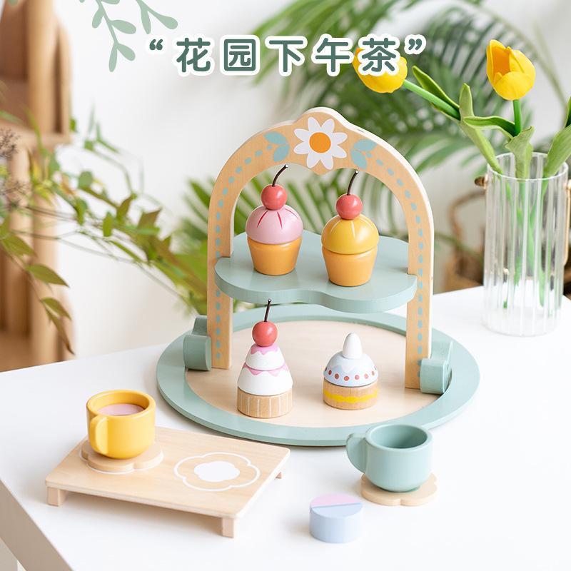 Children'S Wooden Simulation Afternoon Tea Dessert Cake Bread Machine Coffee Machine Play House Tea Set Combination Toy