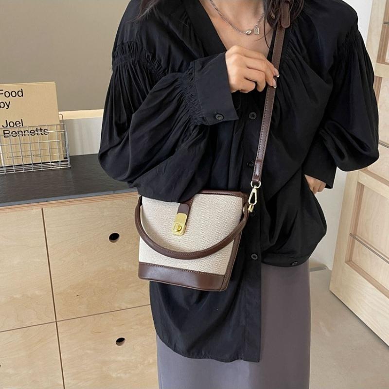 1Pc  Popular Bucket Bag Women's Messenger Bag Korean Niche Versatile Retro Canvas Handbag Messenger Bag