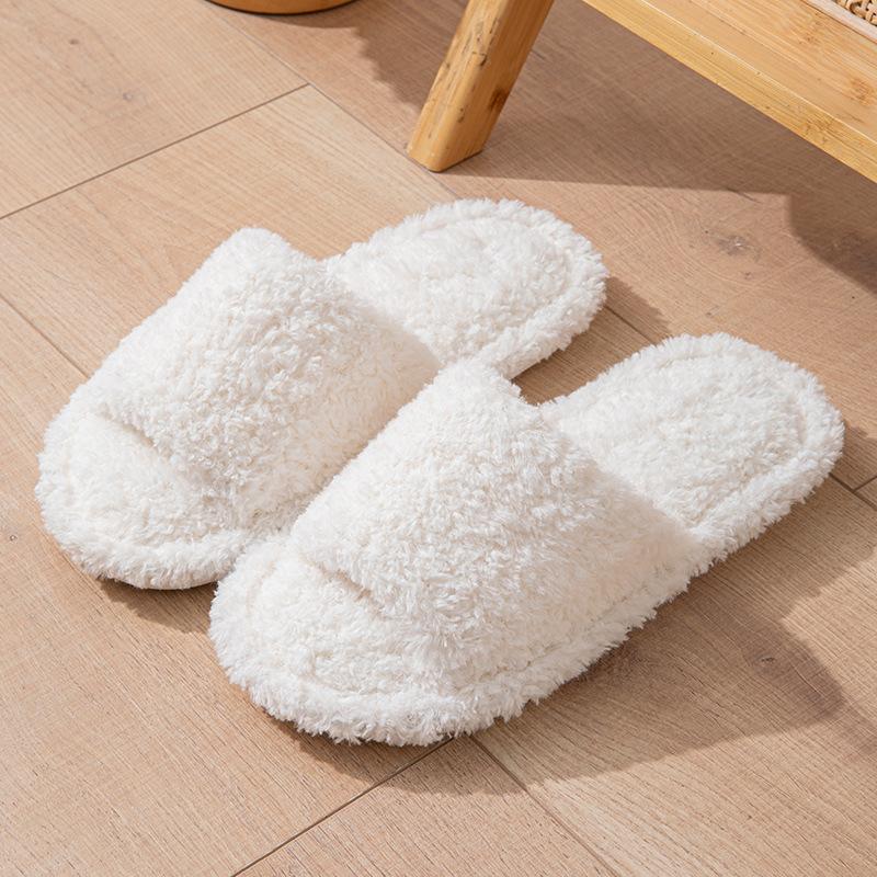 Ladies' Curly Open Plush Cotton Slippers, Men's and Women's Home European and American Indoor Plush Slippers