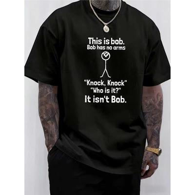 T-shirt da uomo taglia europea "This Is Bob" Scherzo Knock Knock Stampa Grafica Girocollo | Morbida Media Elasticità, Vestibilità Regolare, Comoda e Versatile