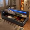 (=WX001039AAE)Daybed, Sofa Bed, 90*200cm, LED Light Strip At the End of the Bed, Hydraulic Storage, Without Mattress, USB + TYPE-C, Linen, Grey