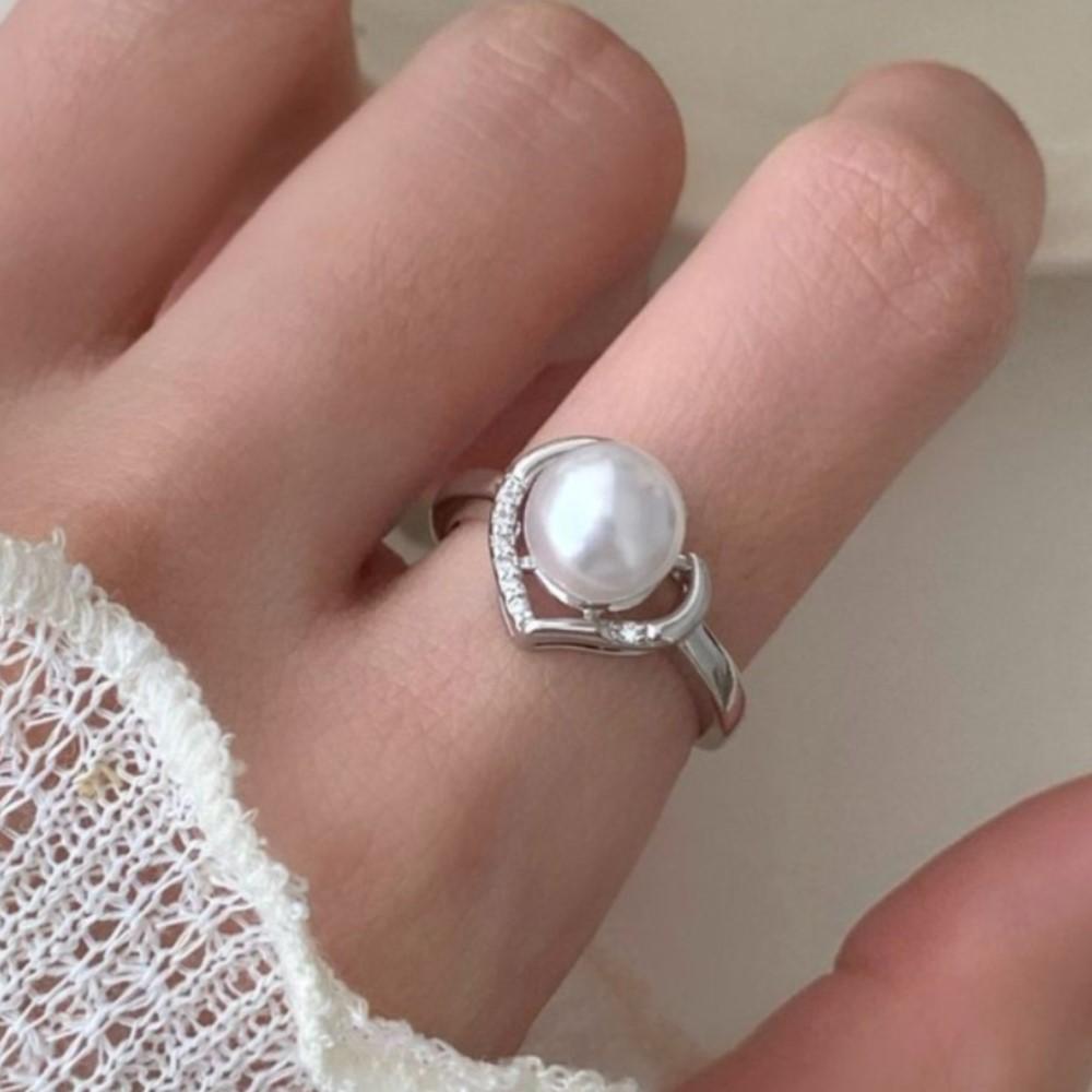 

PANJBJ 925 Sterling Silver Zircon Pearl Ring for Women Sweet Classic Romantic Design Fashion Minimalist Jewelry Gift Dropship