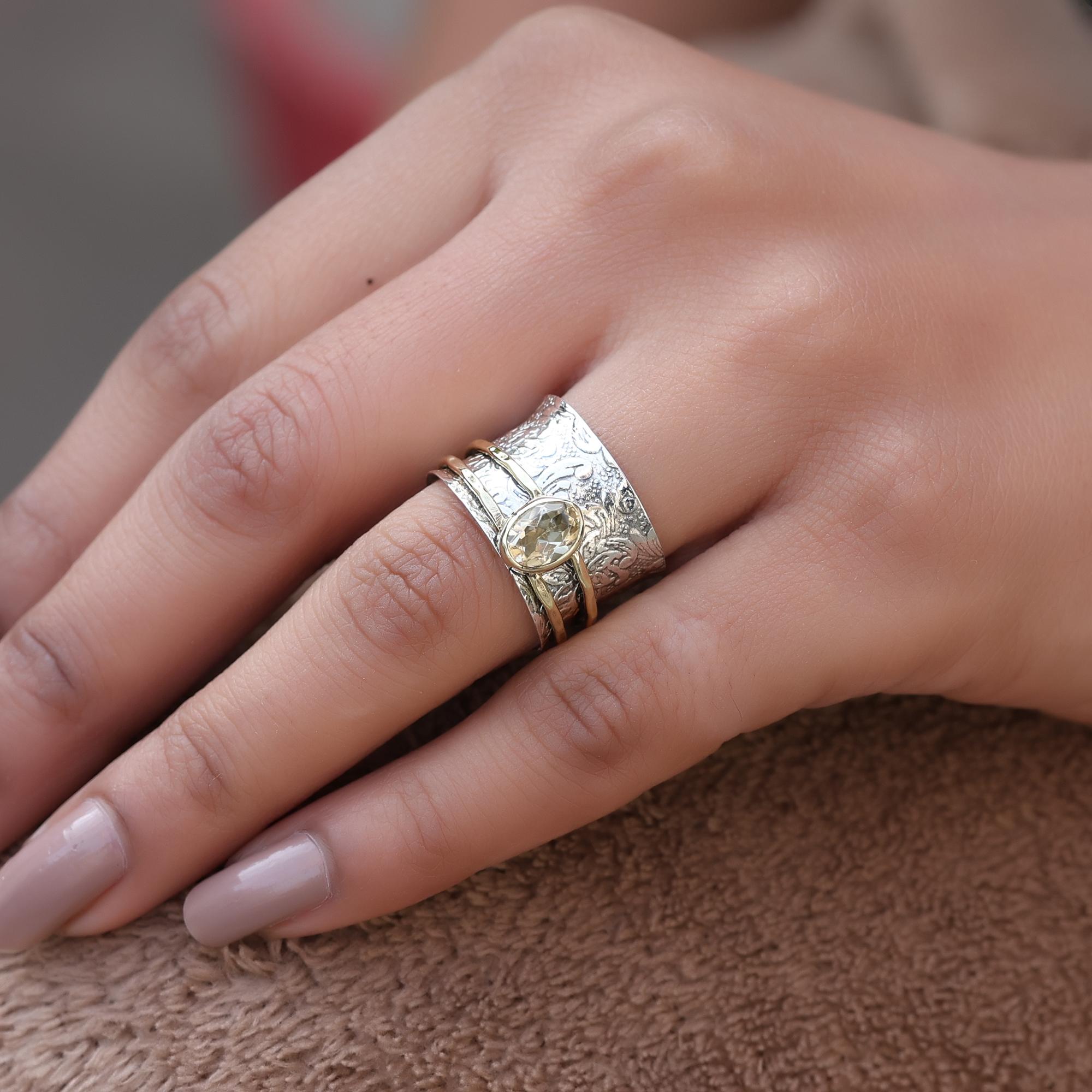 

Meditation Spinner Ring, Silver Jewelry, Anxiety Ring, Fidget Ring, Birthstone Jewelry 12 жовтий