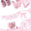 VitalCozy Pink Felt Coquette Bow One High Chair Banner for Girl First Birthday High Chair Banner Sweet One Bow 1st Birthday Decorations (Classic)