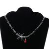 Spider Pendant Long Necklace Vintage Gothic Spider Blood Drop Clavicle Chain for Women Halloween Jewelry Gift Ornament