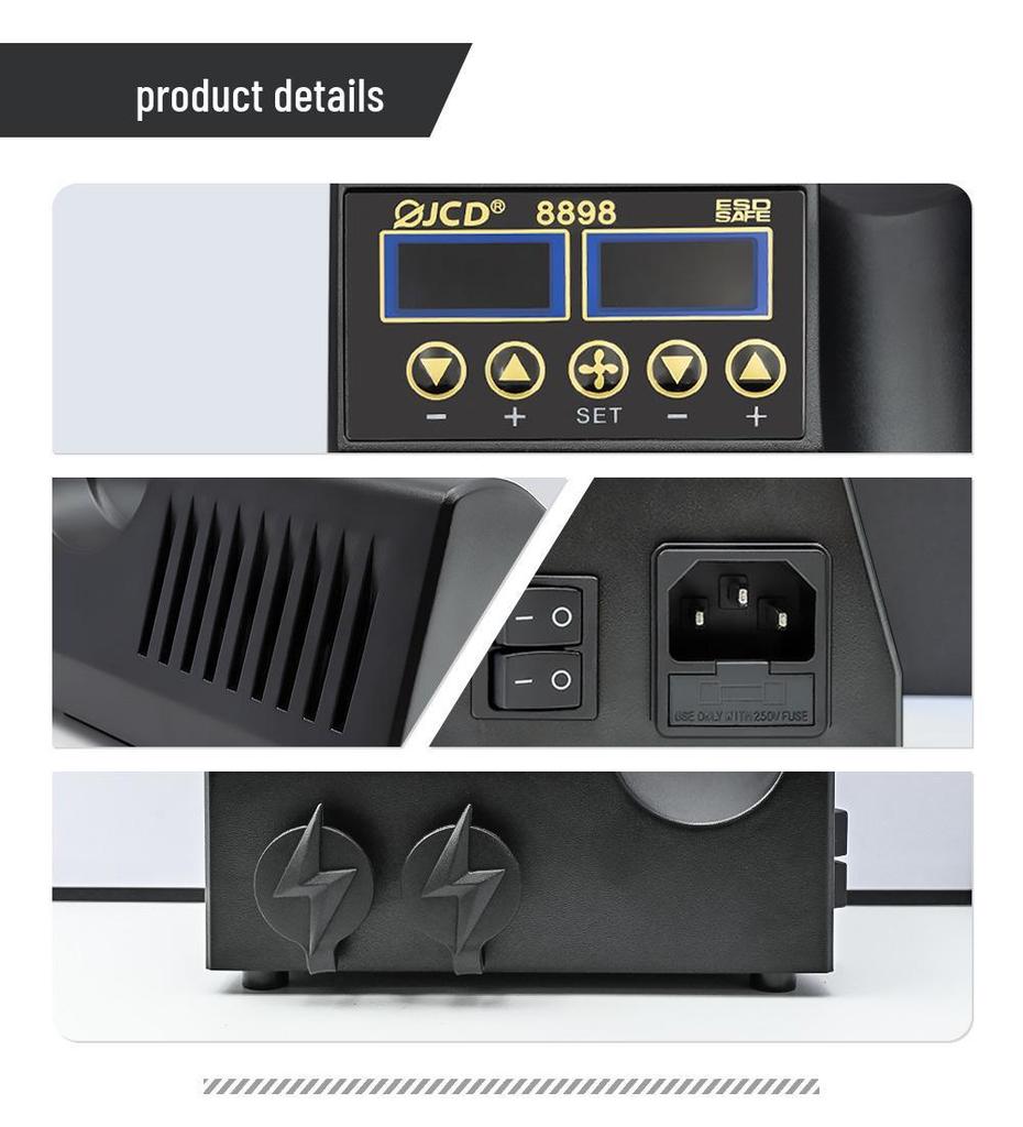 JCD 8898 Dual Digital Display 750W Hot Air Gun & Temperature-Controlled Electric Soldering Station