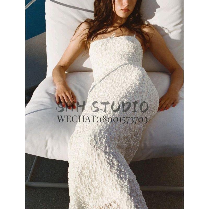 Summer French Elegance Evening Long Dress Silm White Fairy Lace Camisole Dress 3067357
