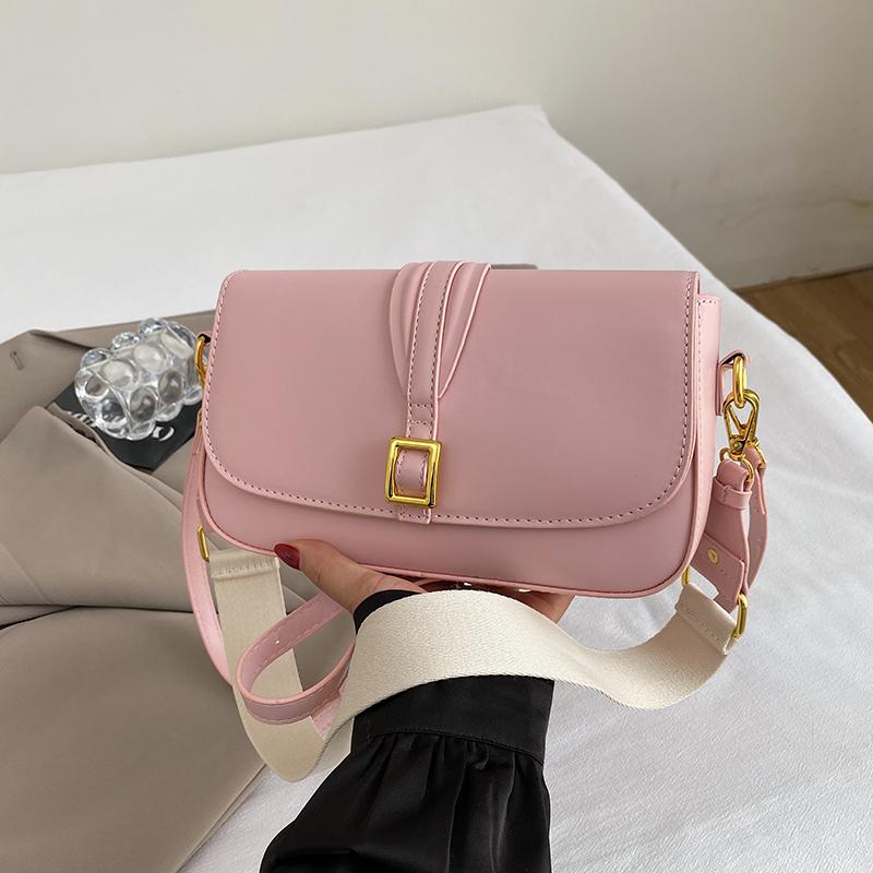 Solid Color Women's Shoulder Bag Wide Strap Handbag Brand Samll Crossbody Bag PU Leather Envelope Bag Lady Satchel Flap Handbags
