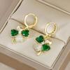 Lucky & Chic! 18K Gold Plated Four Leaf Clover Drop Earrings with Green Gems – St. Patrick’s Day Must-Have!