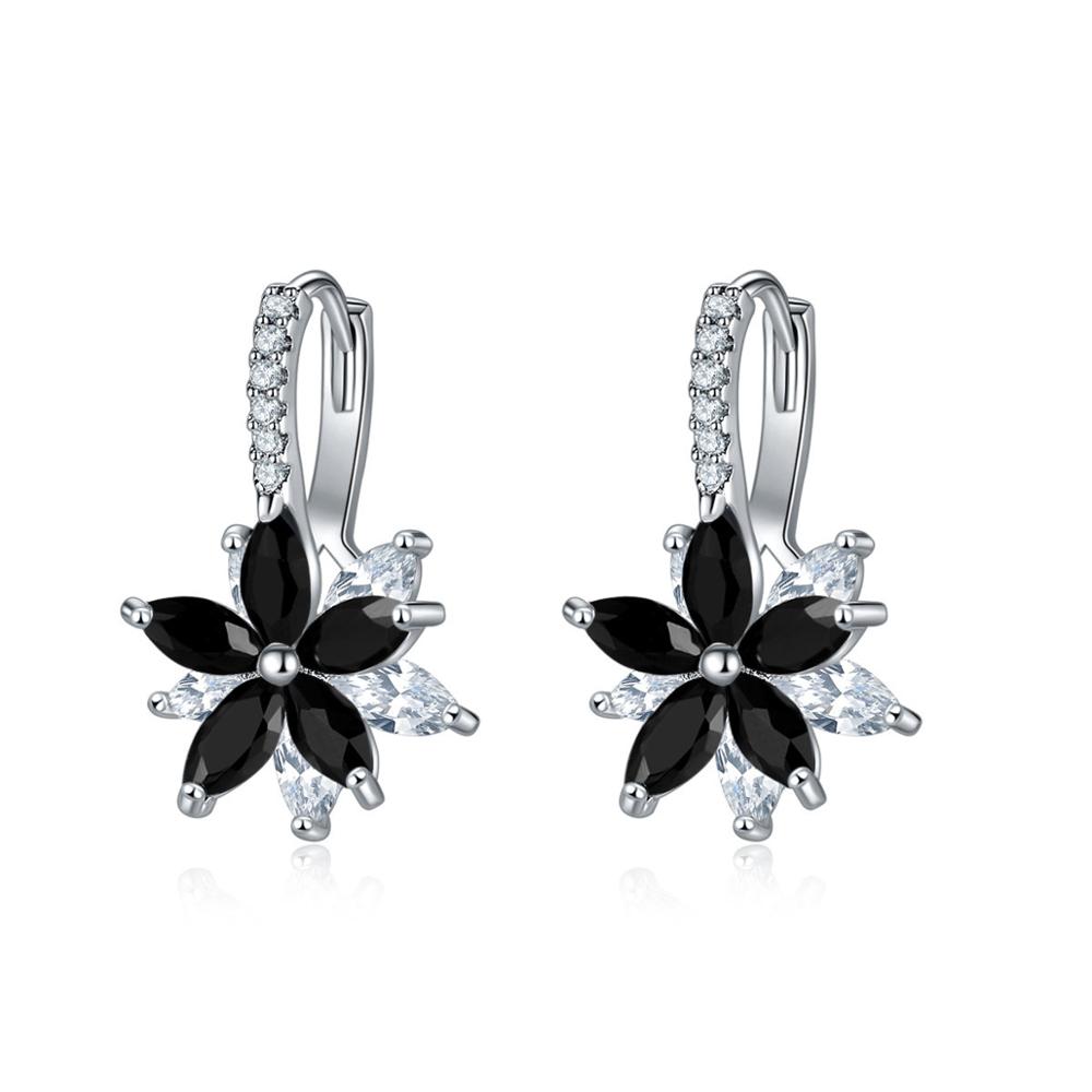 HUAMI Double Layer Flower Earrings Hoop Ear Clip With CZ Zirconia Design Big Jewelry For Wedding Women Earrings Dangle Drop