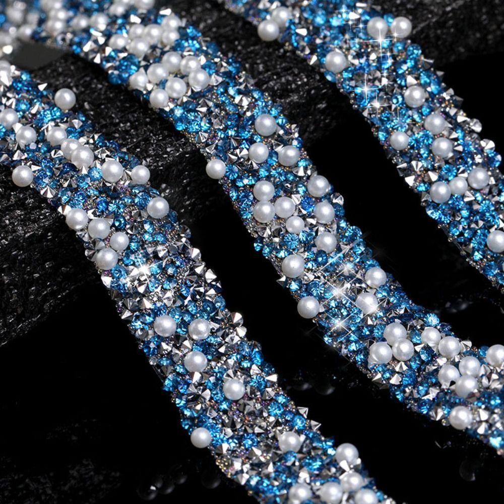 New 1 Yard Glitter Drill Tape Pearl Rhinestones Ribbon Sticker Resin DIY Glitter Crystal Sticker Clothes Decoration