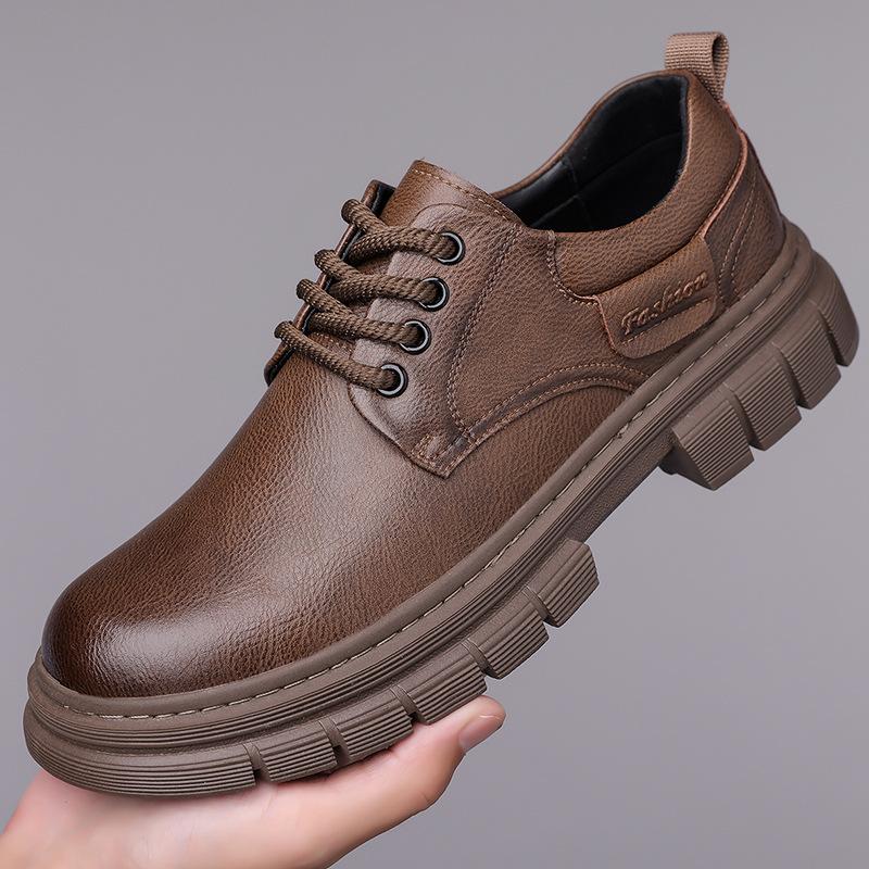 Fashion British Cow Leather Platform Shoes for Men Fashion Causal New Designer Dress Shoes Male Spring Autumn Solid Color Derby Shoe
