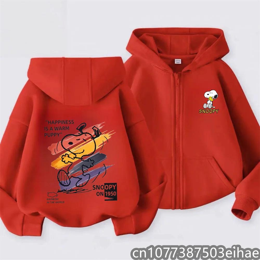 Boys Girls Spring Autumn Snoopy Cartoon Zipper Hooded Coat Kids Long Sleeve Casual Hooded Sweatshirt Printed Daily Zip Top