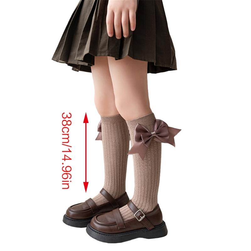 Girls Knee High Cotton Socks Big Ribbons Bow Back To School Socks, Ribbons Bows Long Socks Uniform Party Wear Stockings