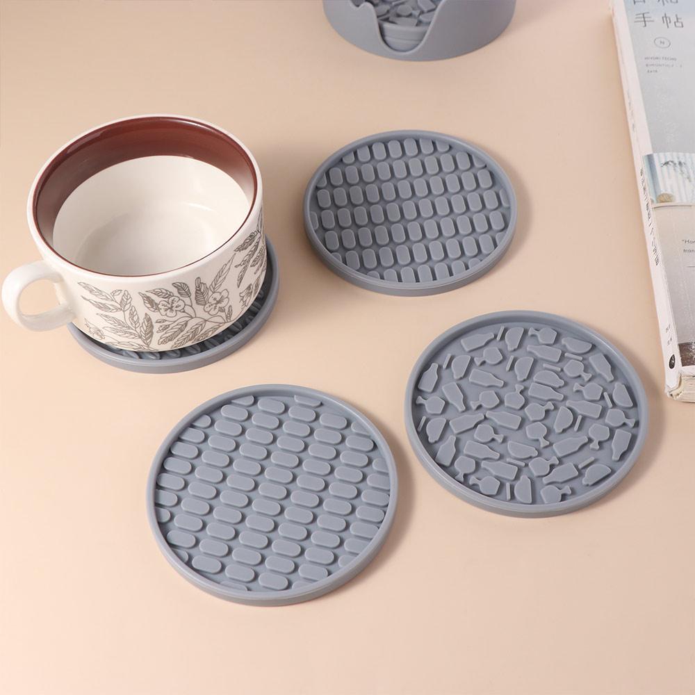 6pcs/Set Round Silicone Drink Coaster Set Tabletop Protection Silicone Cup Pad Heat Insulation Non-Slip Tea Mat Coffee Mug Glass