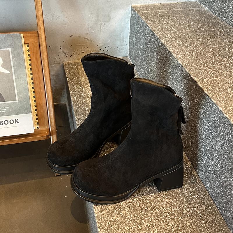 Vintage Autumn Women Ankle Boots Fashion Thick High Heels Height Increase Shoes Modern Short Botas Para Mujer