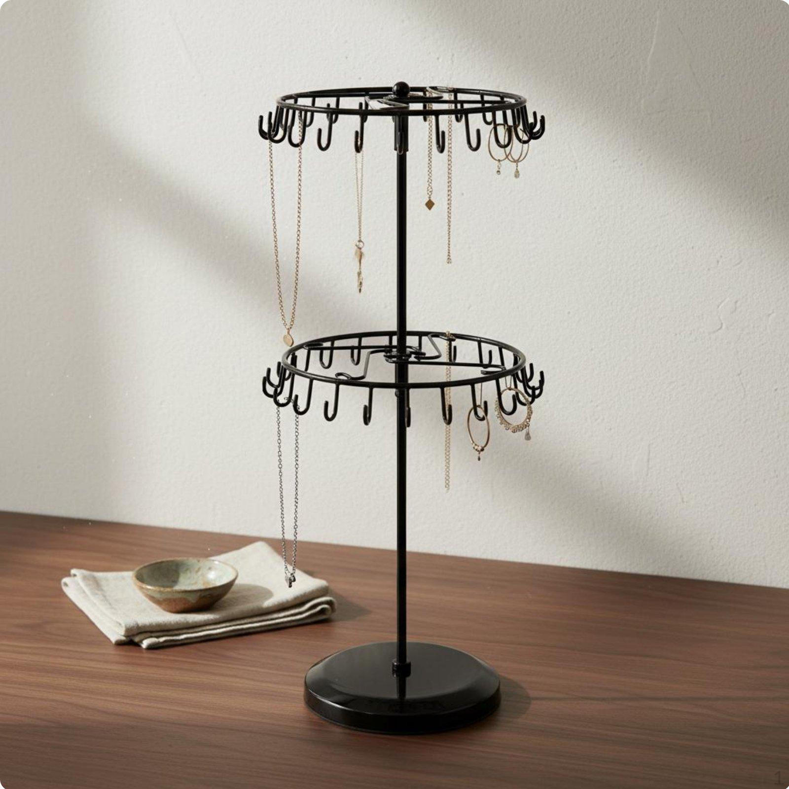 2Tier Rotating Jewelry Stand Detachable Double Layer Display Rack Wrought Iron