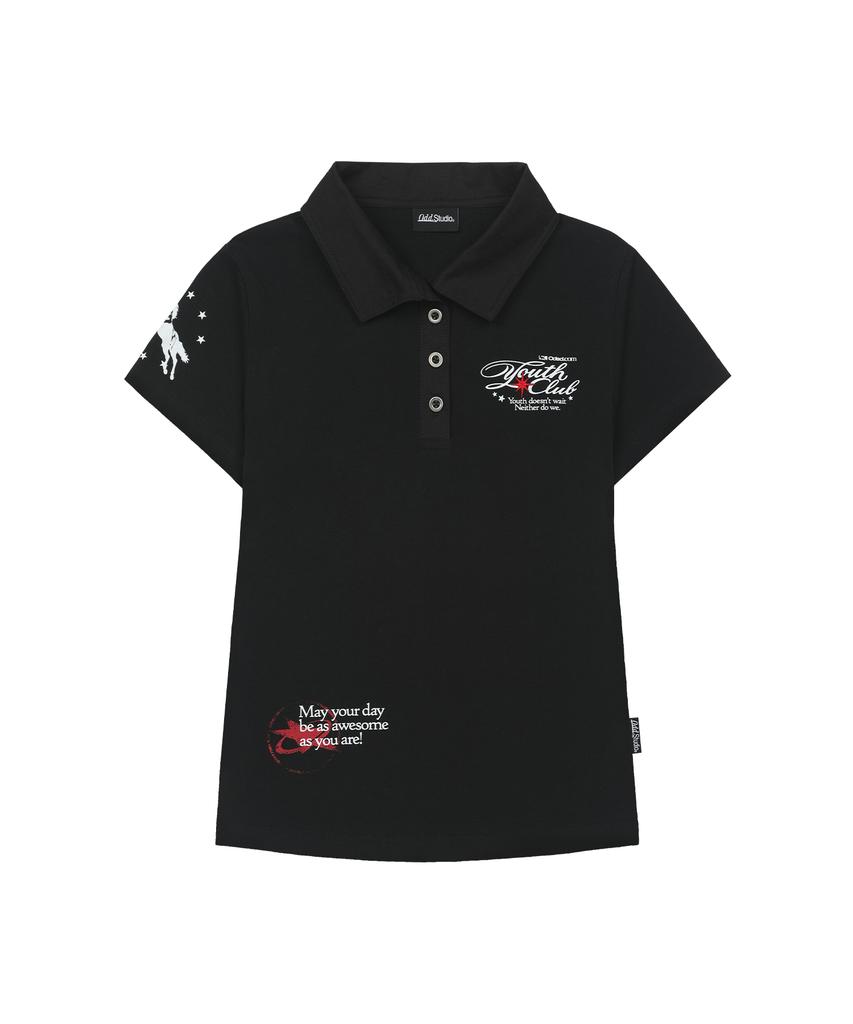 ODDSTUDIO Kitsch Graphic Collared T-Shirt - Black