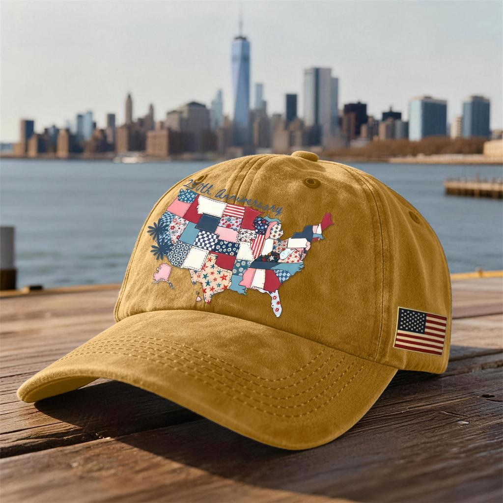 Unisex USA 250th Anniversary Printed Distressed Washed Baseball Cap | Patriotic Vintage Hat For Celebrations