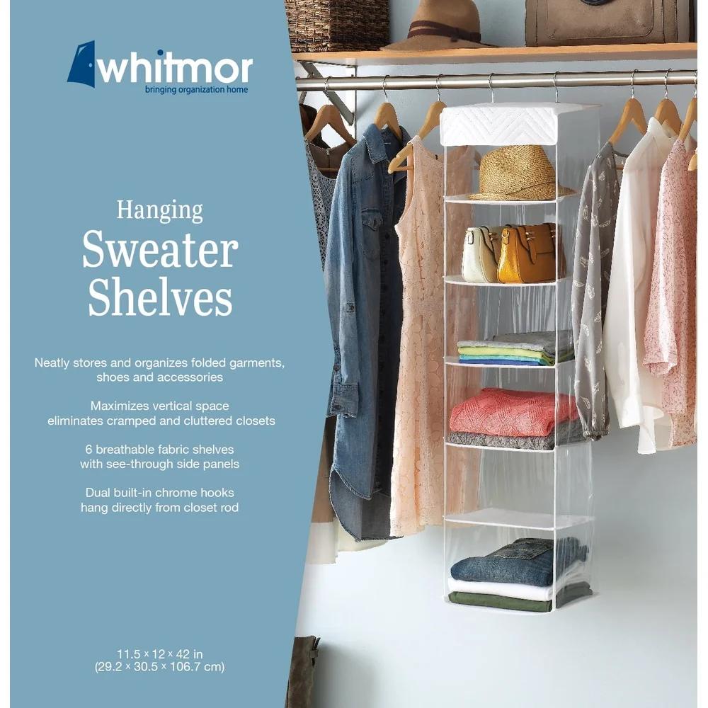 6-Shelf Hanging Organizer Clear Vinyl Sweater Shelves Space Saving Vertical Design Durable Metal Frame Clothing Accessories