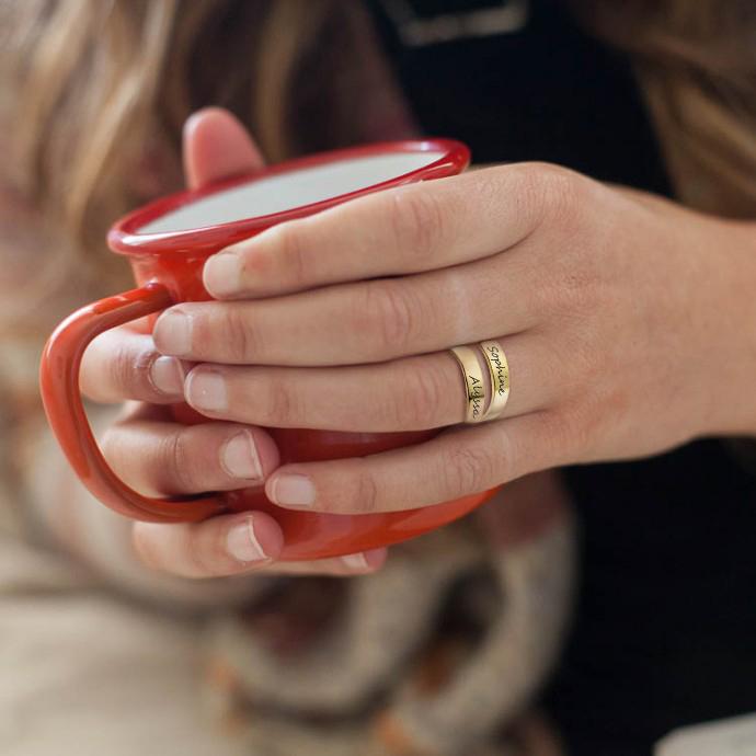 Voguish Fashionable Personalized Rings Classic Stainless Steel Adjustable Jewelry Custom 2 Names Engraved Basic Simple Women Promise Finger Ring