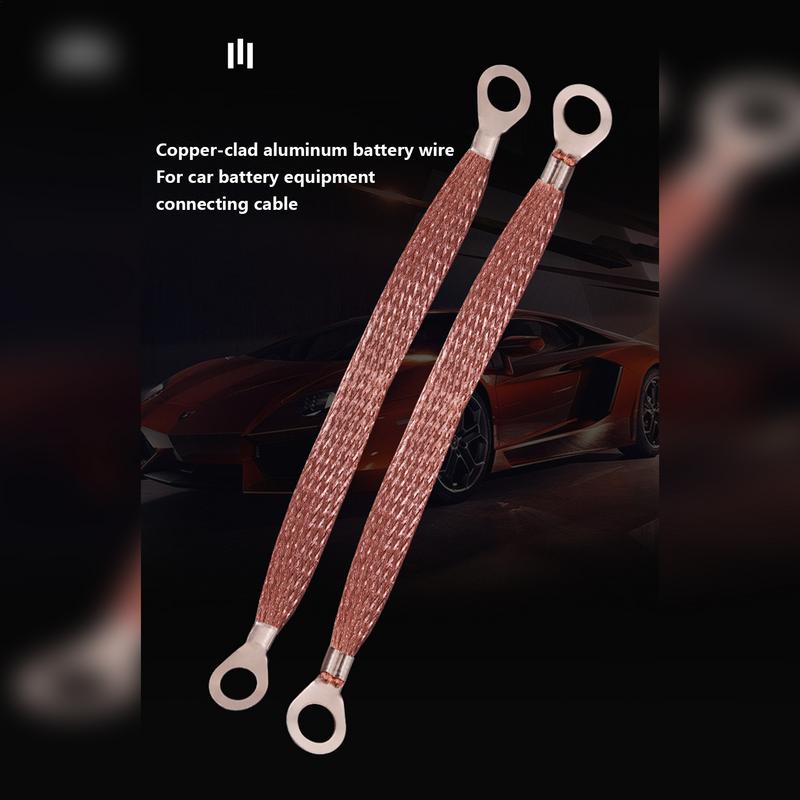 Engine Braided Ground/Bonding Strap Cable Strip Protector Flexible Flat Braided Copper Ground Strap With Ring for Most Cars