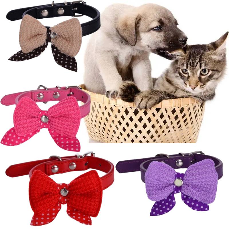 Pu Bowknot Leather Dog Collars Adjustable Puppy Pet Cat Necklace Decoration Neck