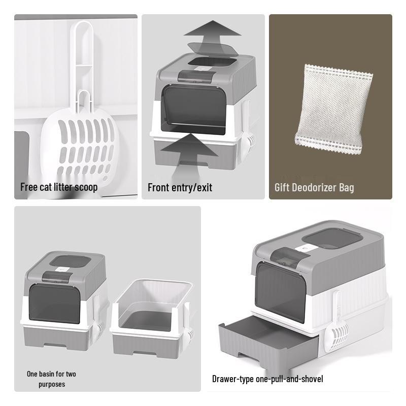Large Enclosed UV-Sterilizing Cat Litter Box with Drawer