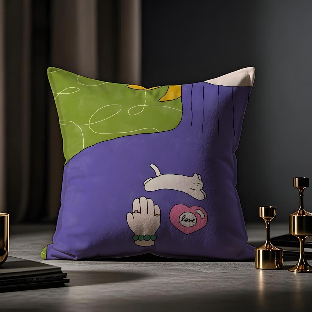 Japanese Hakowasa Warm Illustration Cushion Cover Anti-dustmite Pillowcase Invisible Zipper Silky Short Plush Sofa Cushion Cover