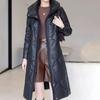 Winter Women's Genuine Leather Jacket Over-the-Knee Long Sheepskin Padded Coat Thickened Windproof Warm Camel Wool Coat