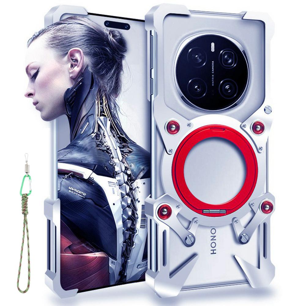 

Бампер-подставка из алюминиевого сплава с магнитной крышкой для телефона и ремешком на запястье для Honor Magic7 Pro 5G/Magic7 RSR Porsche Design 5G Silver