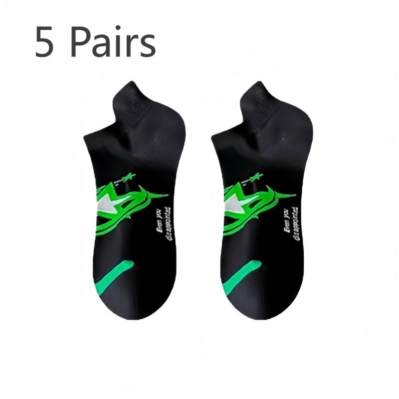 

5 пар мужских носков весна-осень в стиле дезодорант от пота дышащие трендовые молодежные спортивные носки-лодочки без косточек 5 Pairs чёрный/зелёный