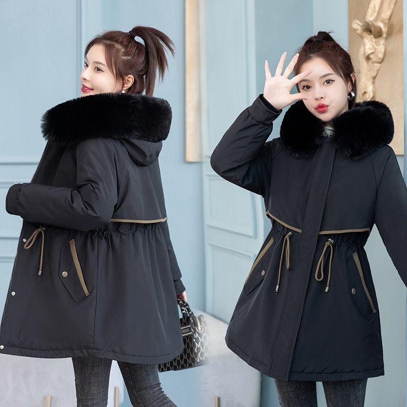 Women's Hooded Parka Winter Removable Liner Cotton Jacket Thickened Windproof Parka Jacket with Fur Collar