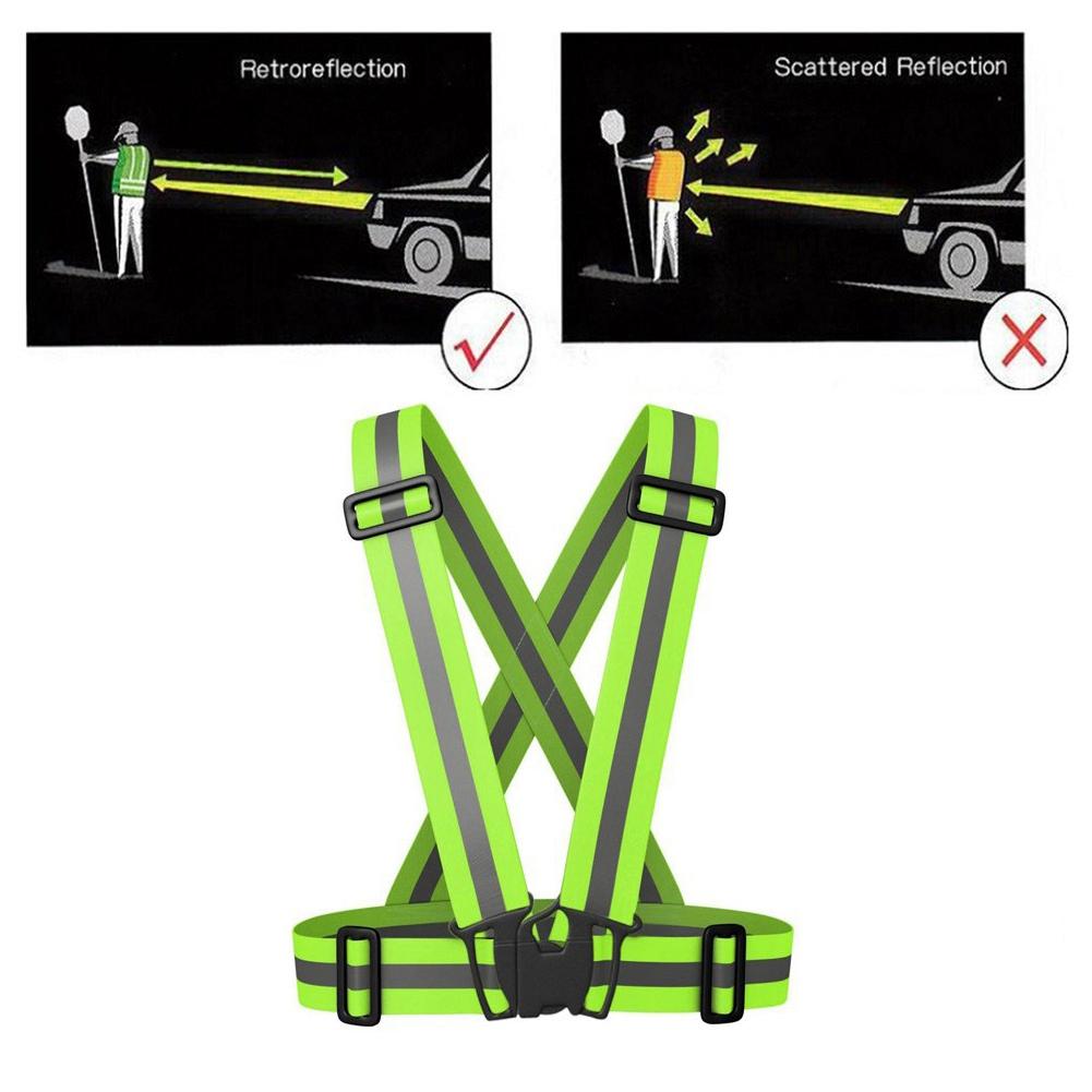 High Visibility Elastic Reflective Vest Belt Fluorescent Green Safety Strap for Night Running Cycling Construction