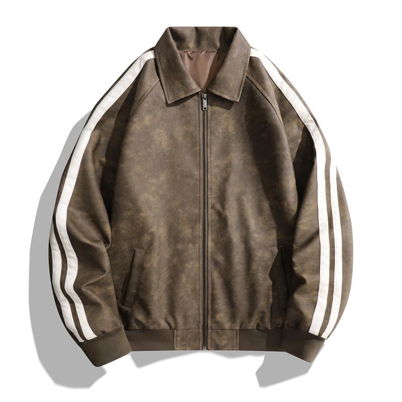 Spring and autumn new men's locomotive style PU leather jacket trendy brand American European size loose leather jacket
