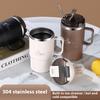 Kaffeebecher Edelstahl mit Löffel Hohes Erscheinungsbild Isolierbecher Große Kapazität mit Strohhalm, Becher Wasserbecher Teetasse